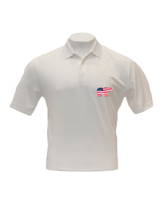 PREORDER - Bright White Solid Polo - American Flag Golden Bear